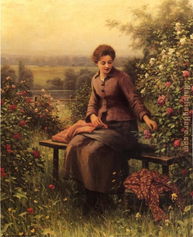 Daniel Ridgway Knight Seated Girl with Flowers